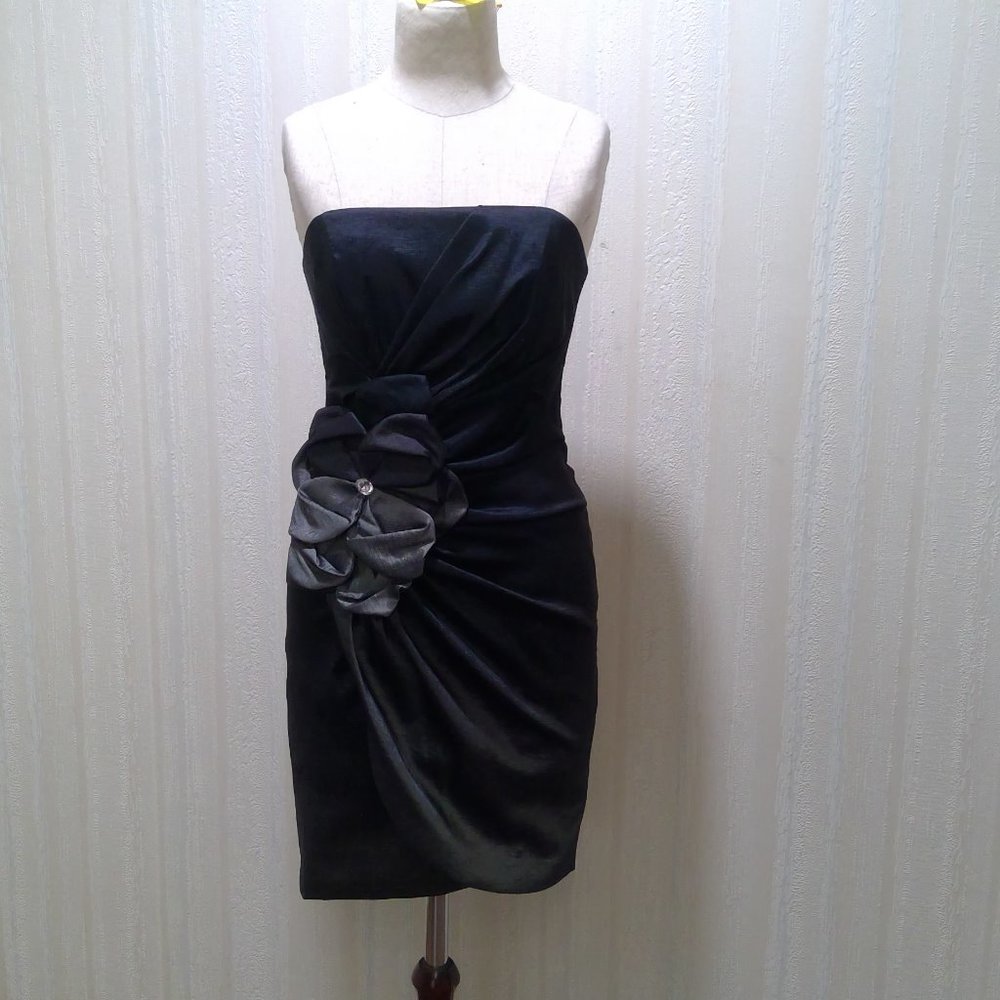 Charcoal satin strapless cocktail dress